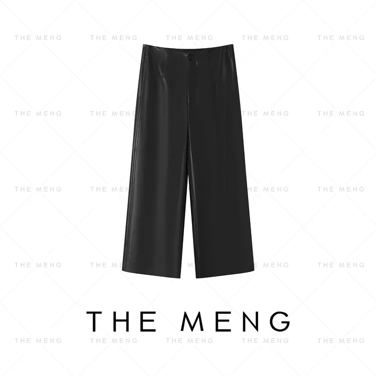 THE MENG【超比例】超纤蛋白皮极简通勤阔腿休闲皮裤#M253P0889
