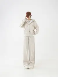 8826秋冬加绒卫衣套装女百搭连帽阔腿潮流运动休闲