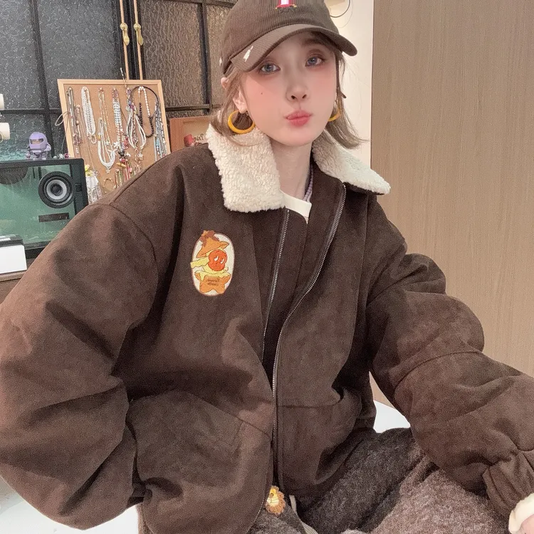 Apr.【消防星星】冬季加厚保暖立体毛巾刺绣开衫长袖外套女25ST593