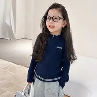 【秋季新款】女童修身洋气撞色毛衣儿童韩版针织字母拉链衫25G103