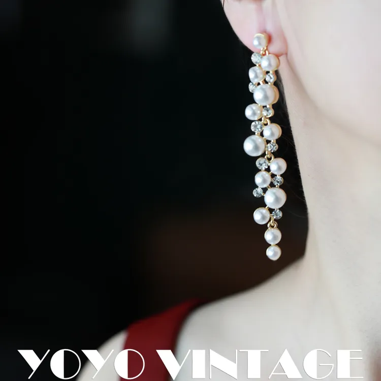 铜合金仿珍珠耳饰 爆闪流苏耳环女长款高级感优雅夸张婚礼耳钉