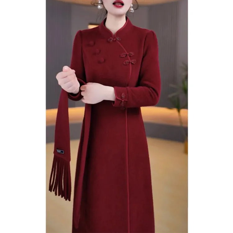 加厚连衣裙女2025年秋季时尚百搭新款气质喜婆婆婚宴旗袍秋冬裙子