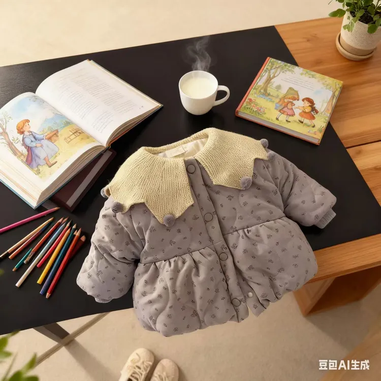 女童新款冬装女宝宝加绒加厚碎花棉衣中小童韩版保暖加厚翻领外套