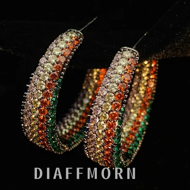 铜合金合成锆石耳饰 YM《半面妆》 重工复古精致满钻耳圈