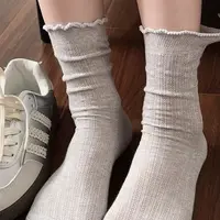 花边镂空堆堆袜女韩版ins时尚纯色网眼中筒袜夏季薄款百搭袜my