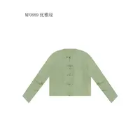 【麻訪家】MF0889优雅绿文艺简约盘扣百搭长袖开衫上衣