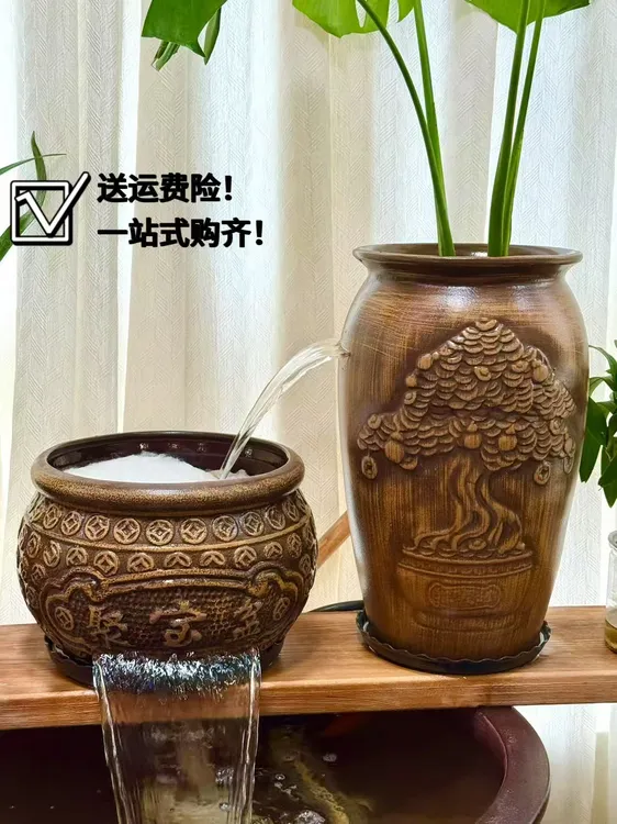 瀑布流水罐鱼池造景摆件水缸生态养鱼过滤增氧全套底部上水过滤器
