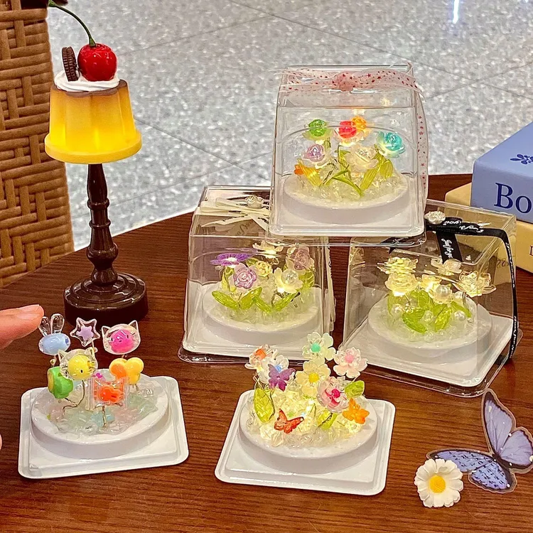 猫咪盆栽多巴胺可爱花朵手工diy彩色玫瑰材料包女朋友生日小礼物