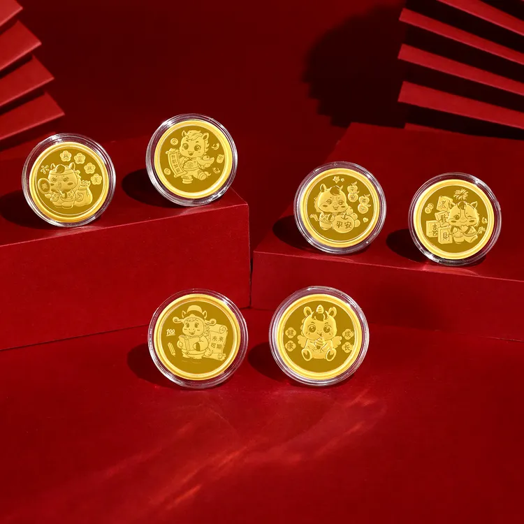 周金生黄金金币恭喜发财好运加马纯金片足金999本命新年马年礼物
