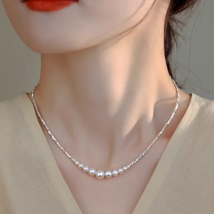 链子925银 贝珠碎银子银项链女新爆款高级感气质锁骨链配饰品坠链