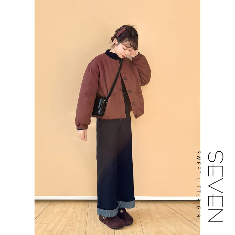 ⑦七七146小个子韩系高级感复古圆领棉服外套女冬季保暖棉衣小美说