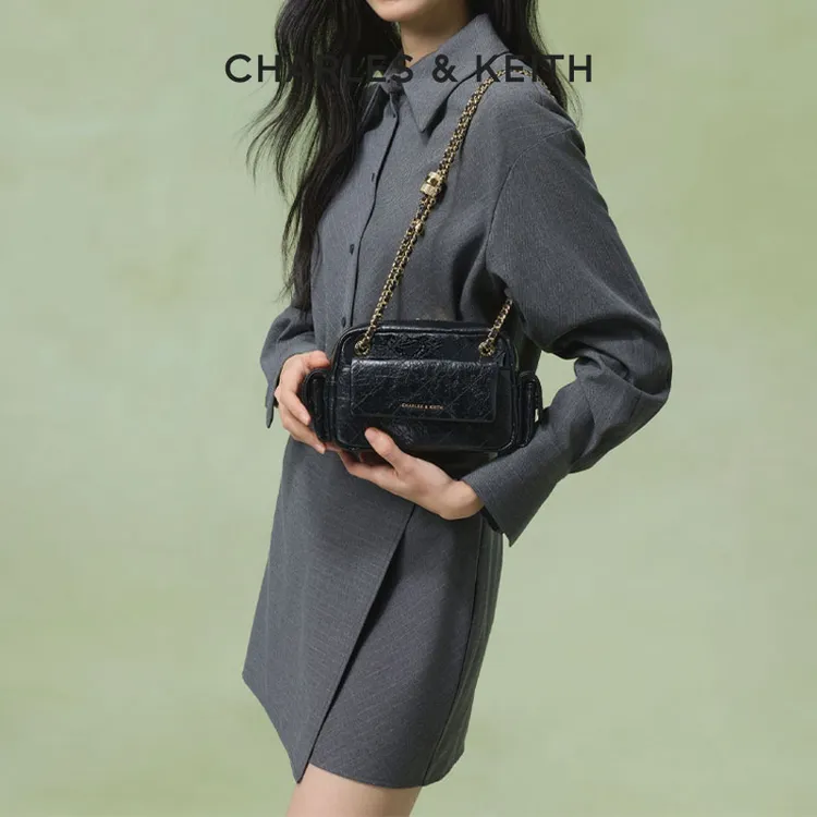 CHARLES & KEITH【商场同款】26春菱格链条口袋腋下机车包80671832