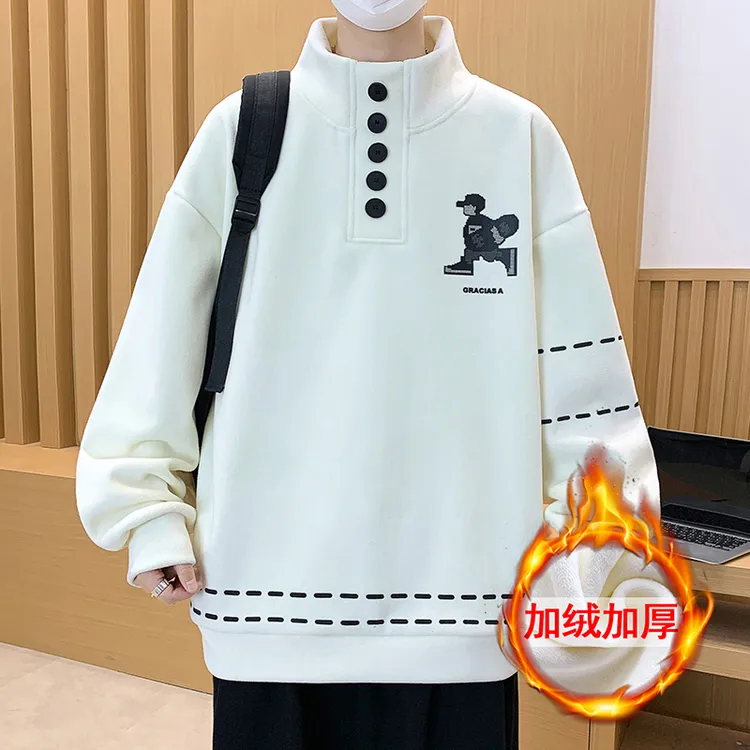 加绒加厚保暖青少年奥利绒卫衣学生打底衫大童初高中宽松长袖秋衣