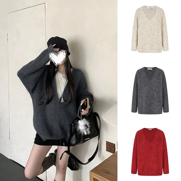 Moses Queen/魔西女王韩系宽松拼接毛衣秋冬松弛感软糯针织衫上衣