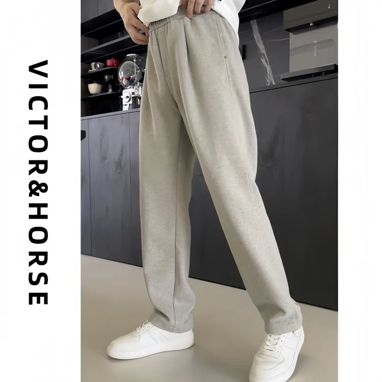 【直筒微堆】秋季高棉感直筒休闲运动裤男士休闲卫裤弹力百搭#6342