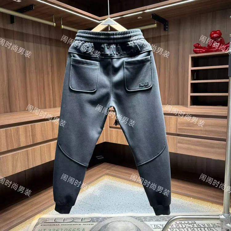 2553冬季新款时尚潮牌美式复古做旧立体剪裁刺绣设计束脚休闲裤