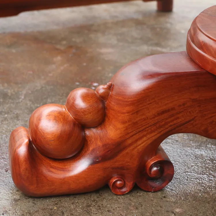 新中式雕花圆形一桌六椅餐桌餐台餐椅餐桌椅古典大果紫檀