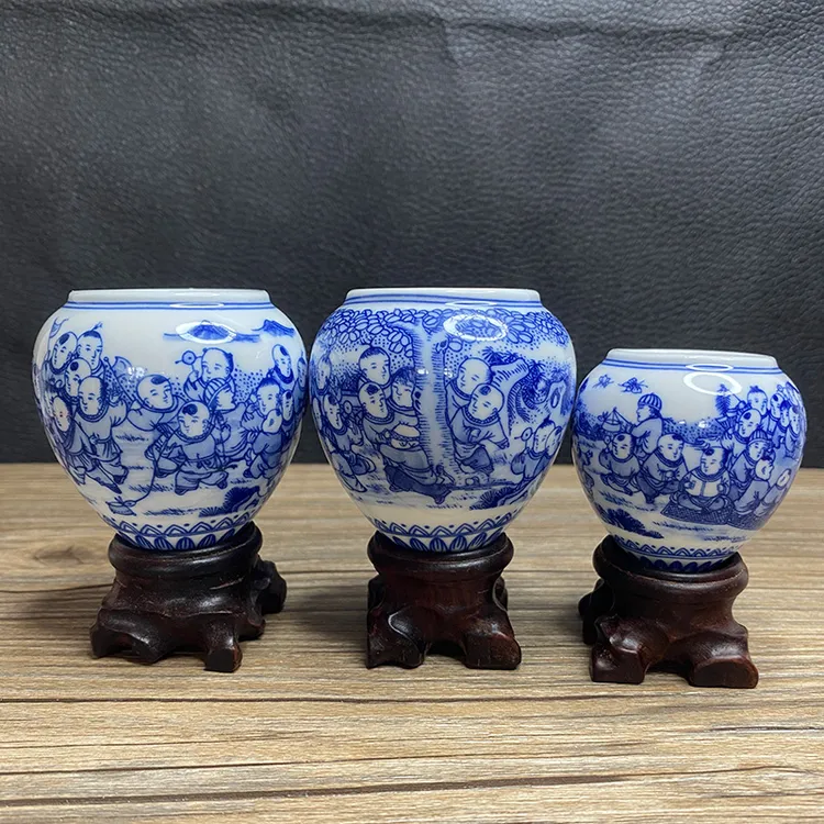 百子图画眉鸟食罐鸡心杯青花瓷鸟杯鸟碗鸟缸鸟喂食器鸟用品中大号