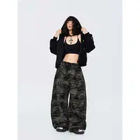 CBXLAB街舞潮牌做旧迷彩长裤宽松休闲显瘦美式高街印花嘻哈设计感