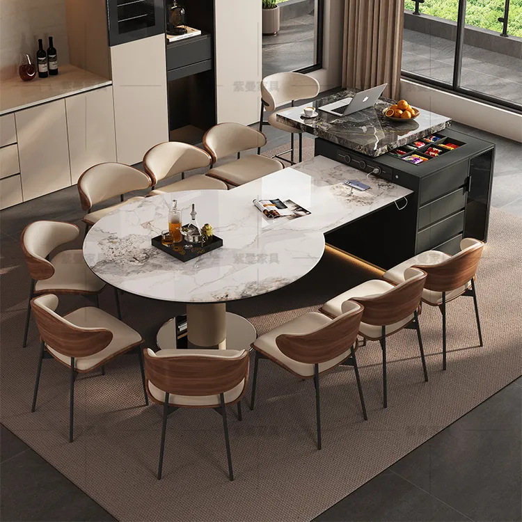 多功能可伸缩岛台餐桌一体可变圆桌家用高端餐桌折叠可伸缩圆桌