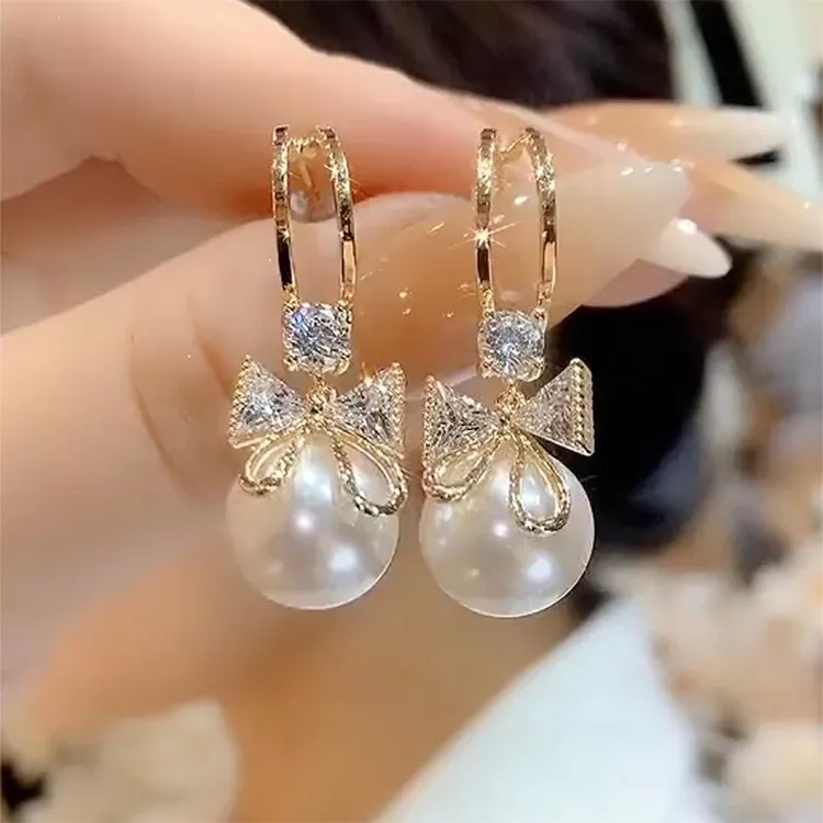 925银耳饰 防过敏025年新款蝴蝶结仿珍珠耳环防过敏时尚气质百搭