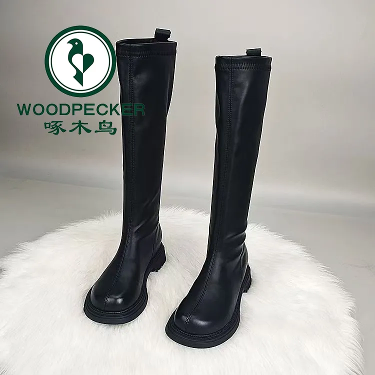 啄木鸟软皮长筒靴女2025秋季新款时尚厚底骑士靴瘦瘦靴平底高筒靴