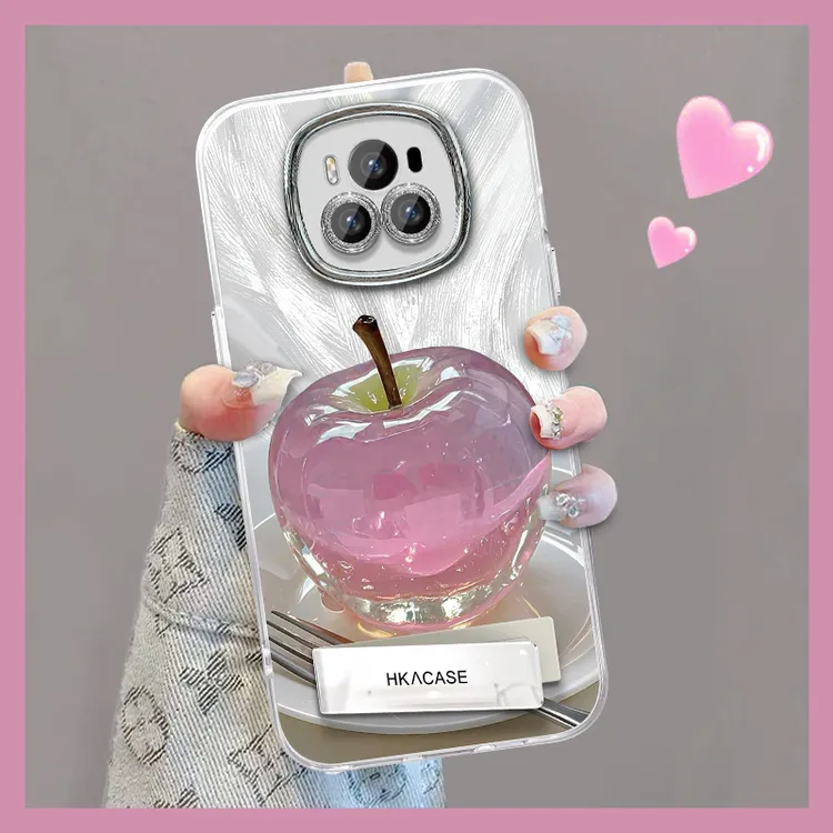 适用荣耀magic6精孔羽纱晶莹粉苹果网红个性创意支架全包手机壳女