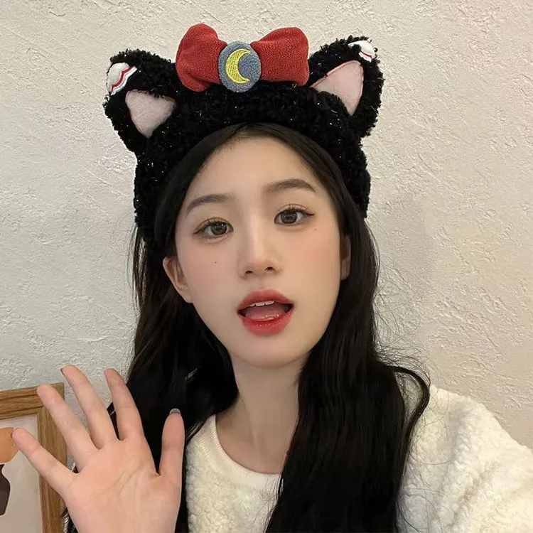 创意新款潮流毛绒猫耳朵发箍女蝴蝶结可爱卡通洗脸头箍头饰发饰女