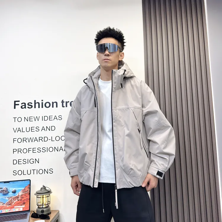 秋冬新款美式宽松连帽夹棉夹克男款潮流拼接棉服百搭痞帅加棉外套