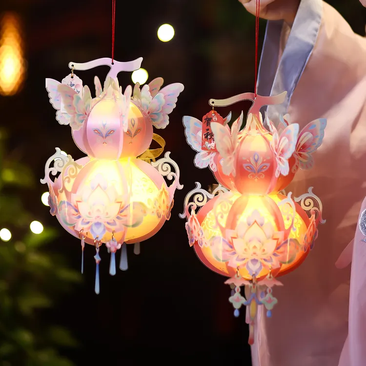 中秋节葫芦灯笼儿童手工diy材料包古风手提宫灯发光福禄花灯挂饰