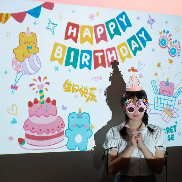 生日快乐投影灯生日拍照氛围礼物道具投影仪氛围灯派对ins装饰感