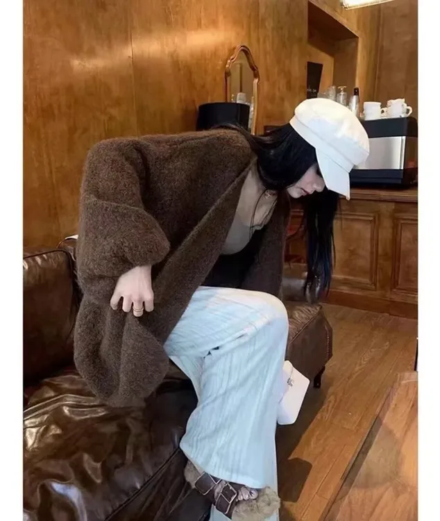 韩系慵懒风软糯毛衣外套女2025秋冬宽松大版加厚洋气针织开衫外搭