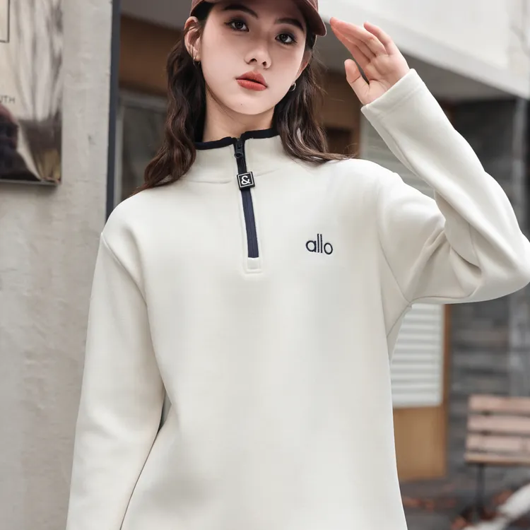 青少年女童半高领加绒加厚卫衣新款时尚冬季加厚保暖半拉链上衣