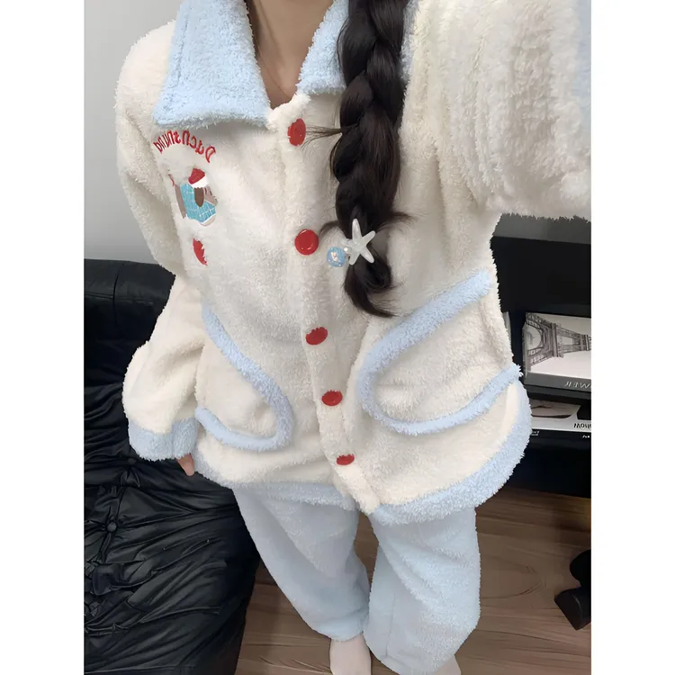 睡衣女款秋冬季爆款腊肠狗法兰绒加绒加厚珊瑚绒卡通风家居服套装