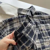 加绒复古慵懒黑色格子衬衫秋冬磨毛休闲春秋叠穿洋气毛呢长袖