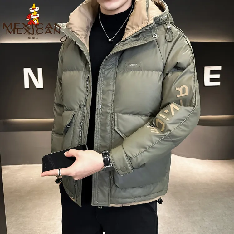 Mexican/稻草人羽绒服男短款冬季2024年新款加厚保暖休闲连帽外套
