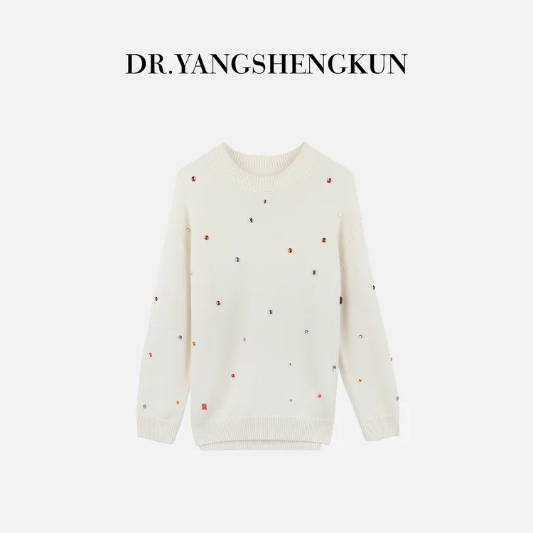 杨圣坤2025秋季新品100%山羊绒重工彩色钉钻长袖针织衫SQ2581275