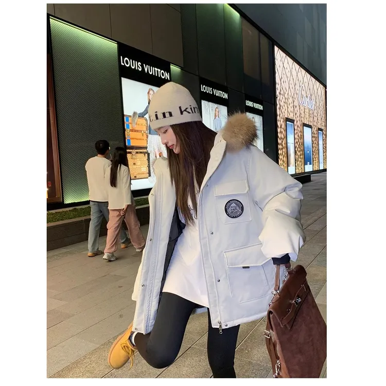 2024新款工装服90绒女中长款加厚派克服大毛领外套小个子冬季保暖