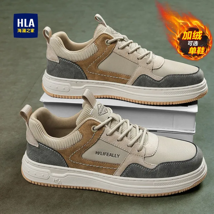 海澜之家男鞋2025新款冬季加绒棉鞋复古德训板鞋子男士行政通勤鞋商品图