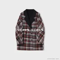 溶溶【格调风雅】RONGRONG 毛混纺翻领格纹异色双面呢大衣2512K501
