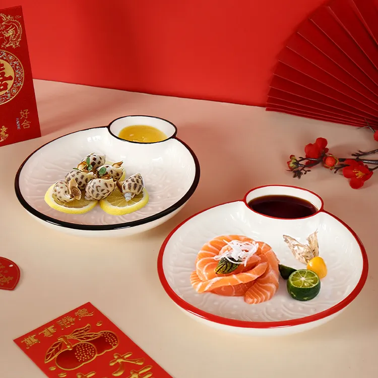 【9寸饺子盘-过年过节】分格釉下彩陶瓷高颜值家用送人乔迁新居盘子