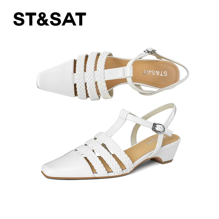 St&Sat/星期六低跟百搭镂空拉丁舞时尚休闲包头时装舒适罗马凉鞋