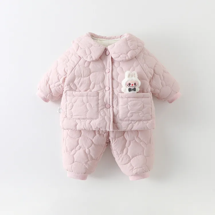 女童秋冬套装宝宝加绒棉袄夹棉棉衣棉裤婴幼儿冬季保暖分体两件套