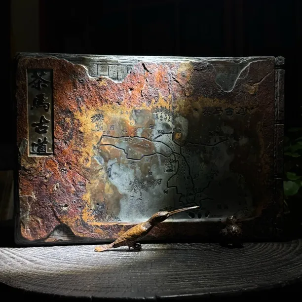 自然石刻字茶马古道创意造型茶盘石头家用摆件浮雕纯手工复古雕刻