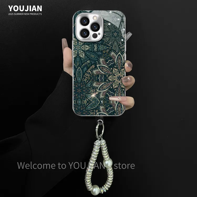 电镀玻璃适用苹果/oppo/华为/vivo/小米复古图腾民族风创意手机壳