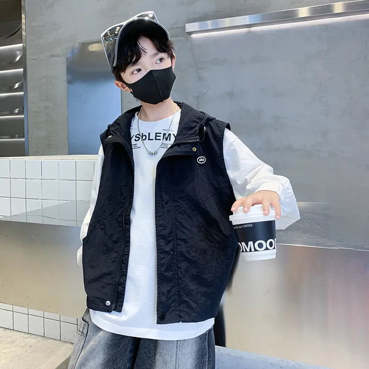 男童春秋季连帽马甲薄款中大童休闲帅气坎肩洋气儿童背心上衣男孩