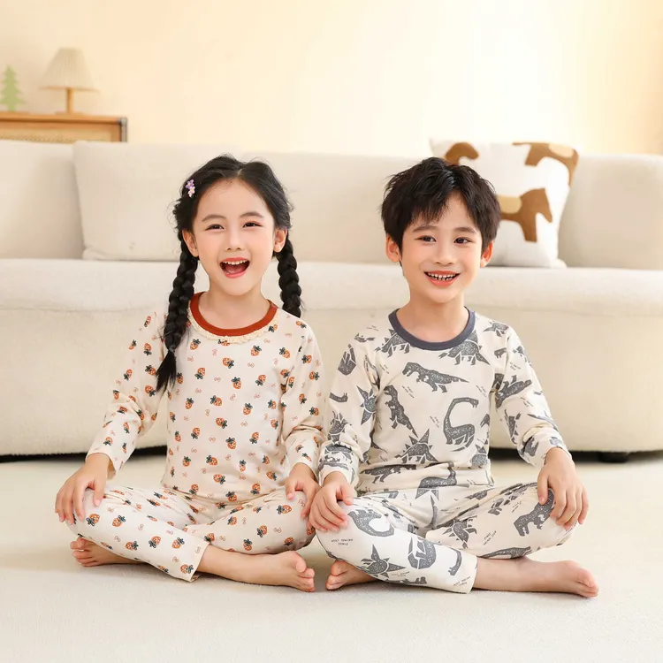 儿童春秋莱卡无骨纯棉内衣套装男童女童打底睡衣中大童裤子家居服