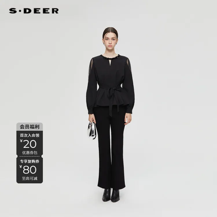 S·DEER圣迪奥女装休闲风秋季气质时尚ins风黑色百搭上衣S253Z0517