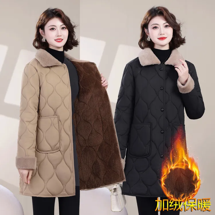 2025新款时尚显瘦保暖棉服棉袄妈妈冬装加绒加厚中长款气质外套