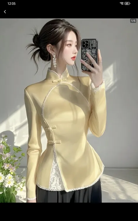 SS1031新中式国风衬衫春新款黄色国风高级感超好看上衣